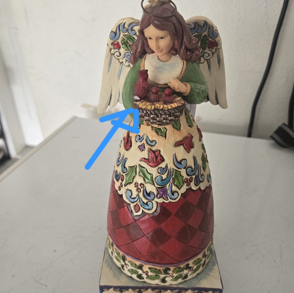 Colorful Angel Figurine with Bsket Cardinal Nest